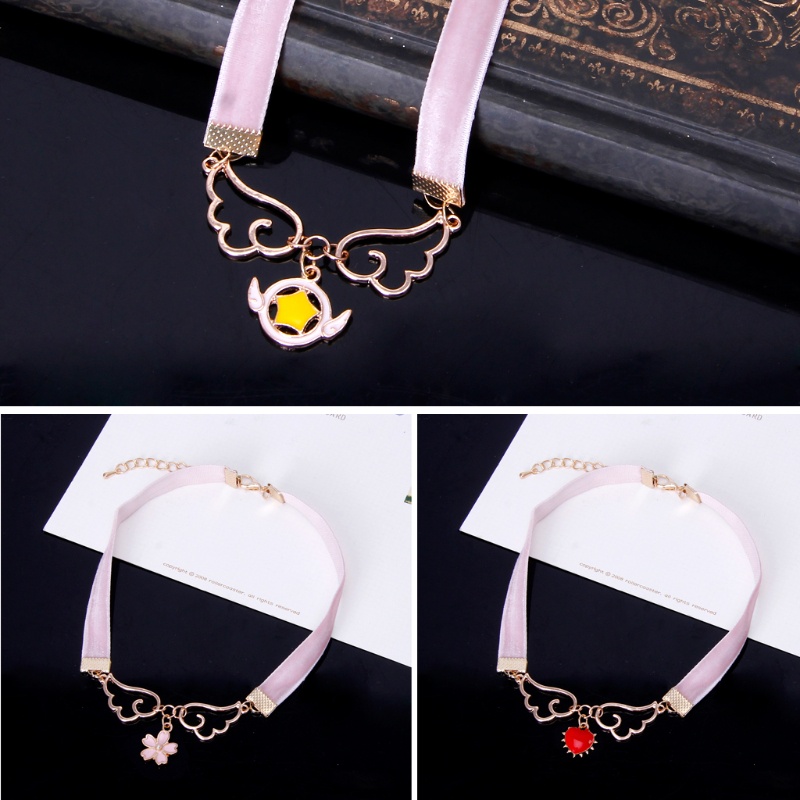 Blg Vòng Cổ Choker Nhung Đính Cánh Thiên Thần / Ngôi Sao / Bông Hoa Màu Hồng Sang Trọ