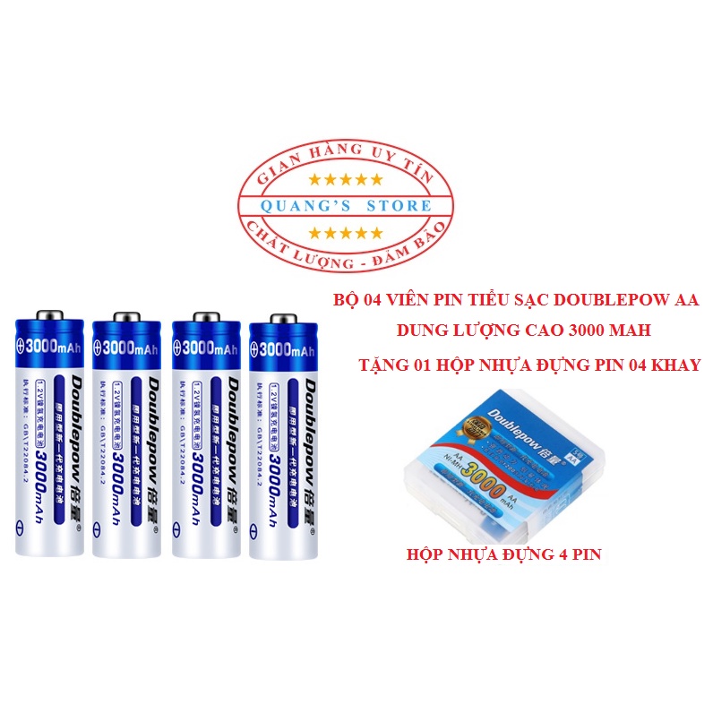 Bộ 4 Viên Pin Tiểu Sạc AA Doublepow Dung Lượng Cao 3000 mAh Dùng Cho Đồ Chơi, Máy Ảnh, Mic Hát Không Dây, Đèn Pin