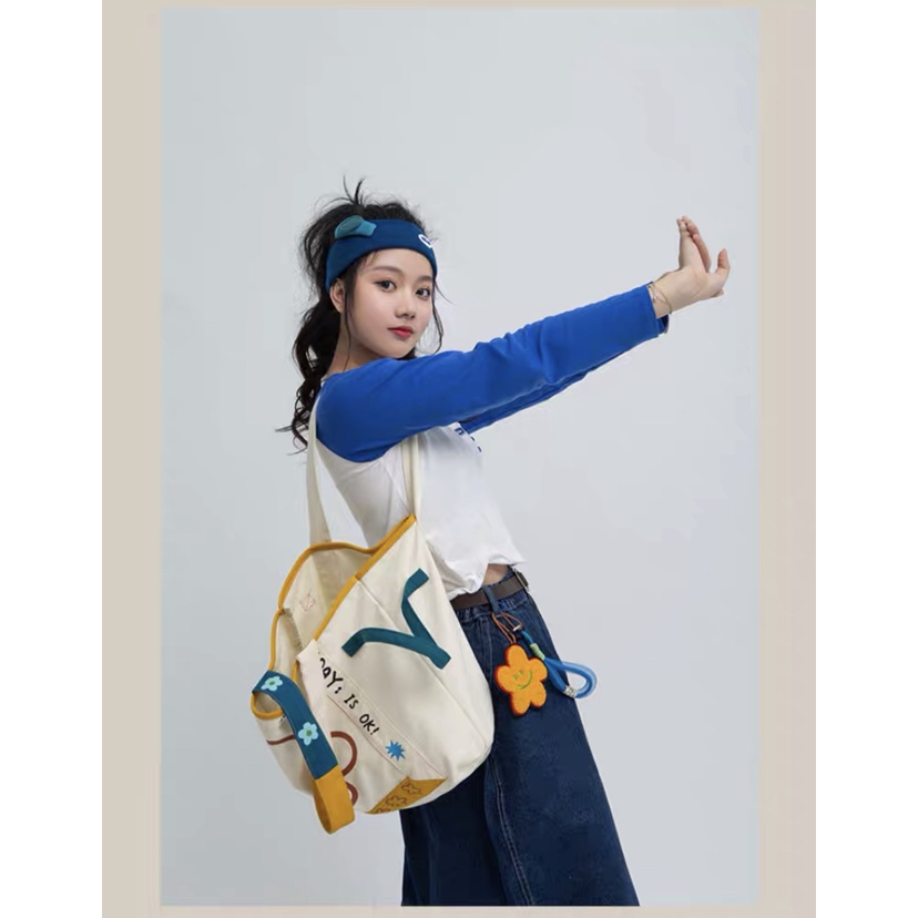 Túi Vải Canvas In Họa Tiết Phong Cách Hàn Quốc Thời Trang Cho Nữ