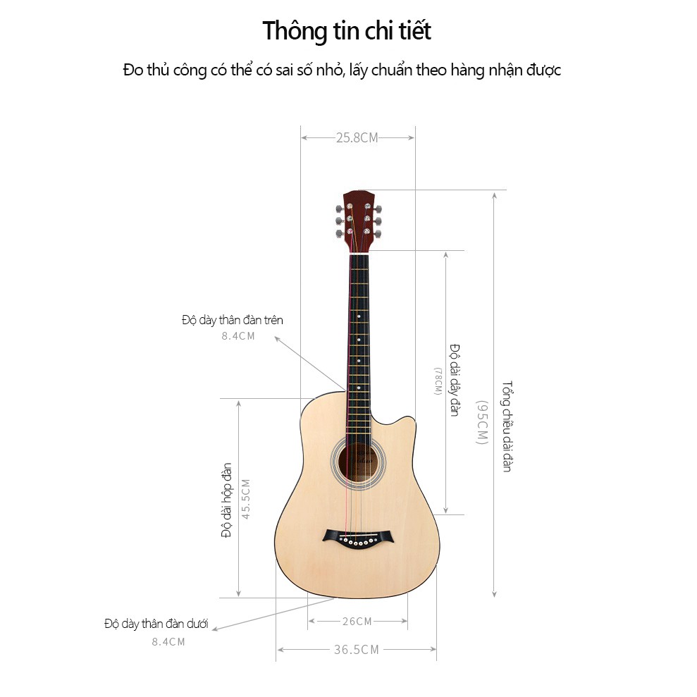 HM38C Đàn guitar acoustic dành cho người mới tập chơi，Tặng: miếng pick gảy đàn + Capo chỉnh âm + Túi