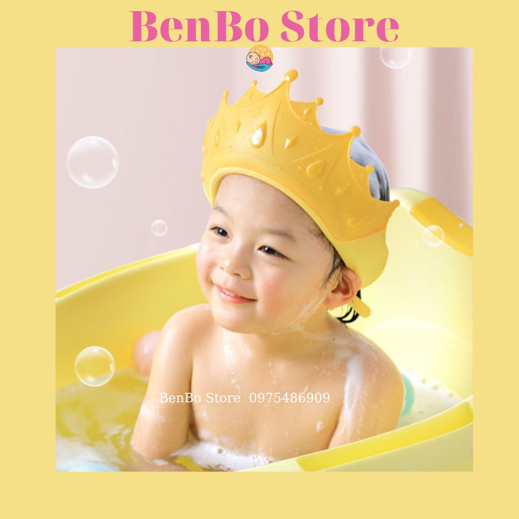 Mũ gội đầu chắn nước bảo vệ tai và mắt hình vương miện, nón tắm có thể điều chỉnh vòng đầu, chất liệu PP + TPE cao cấp