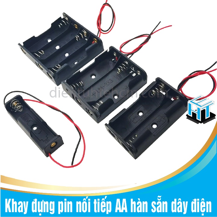 1 cái Khay đựng pin nối tiếp AA hàn sẵn dây điện 1 cell / 2 cell / 3 cell / 4 cell