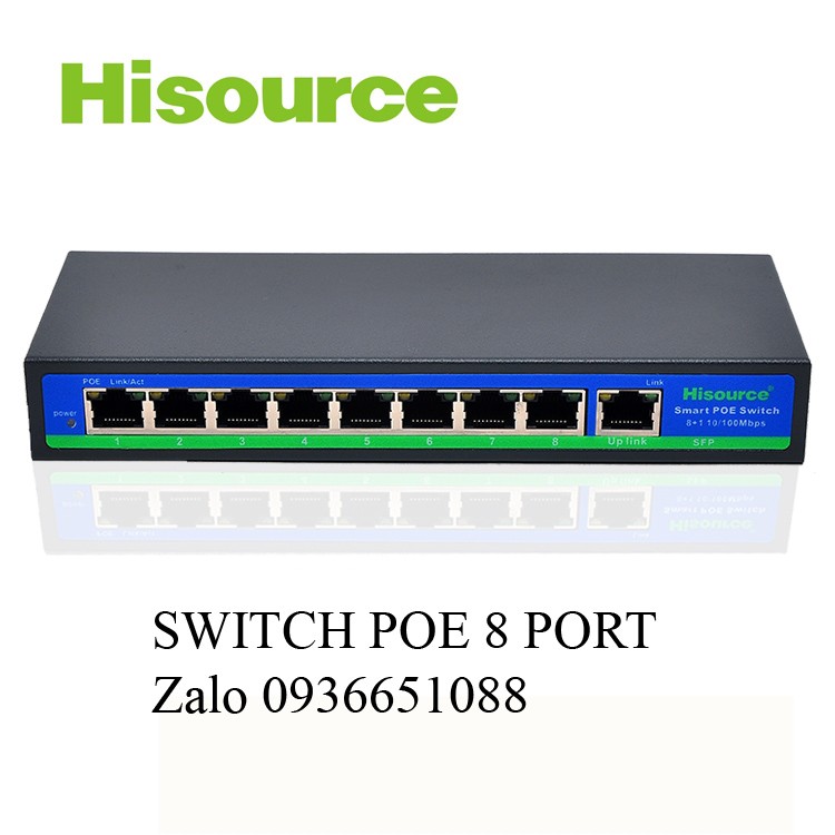 Switch PoE 8 cổng Hisource 2 Up Link