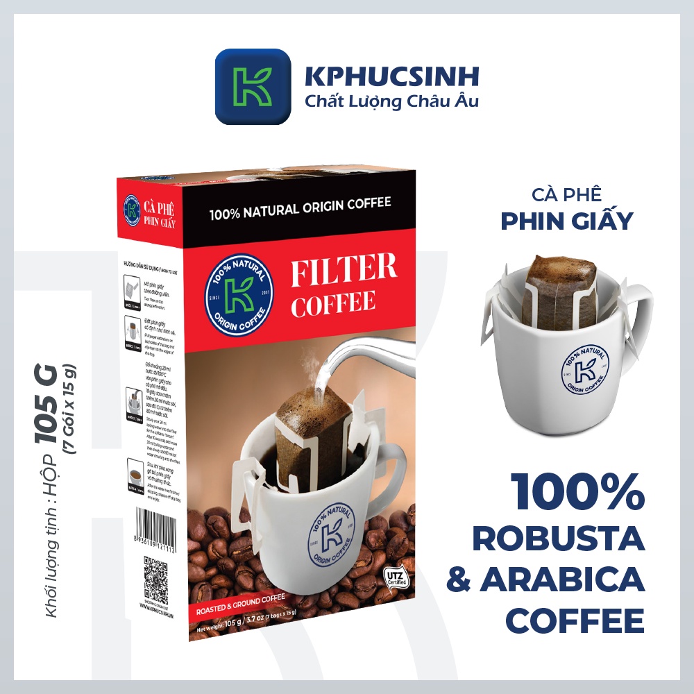 Cà phê phin giấy Filter coffee thương hiệu k coffee hương vị thơm ngon 105g thumbnail
