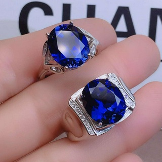 Nhẫn Cặp Mạ Bạc 925 Đính Đá Sapphire Xanh Lam
