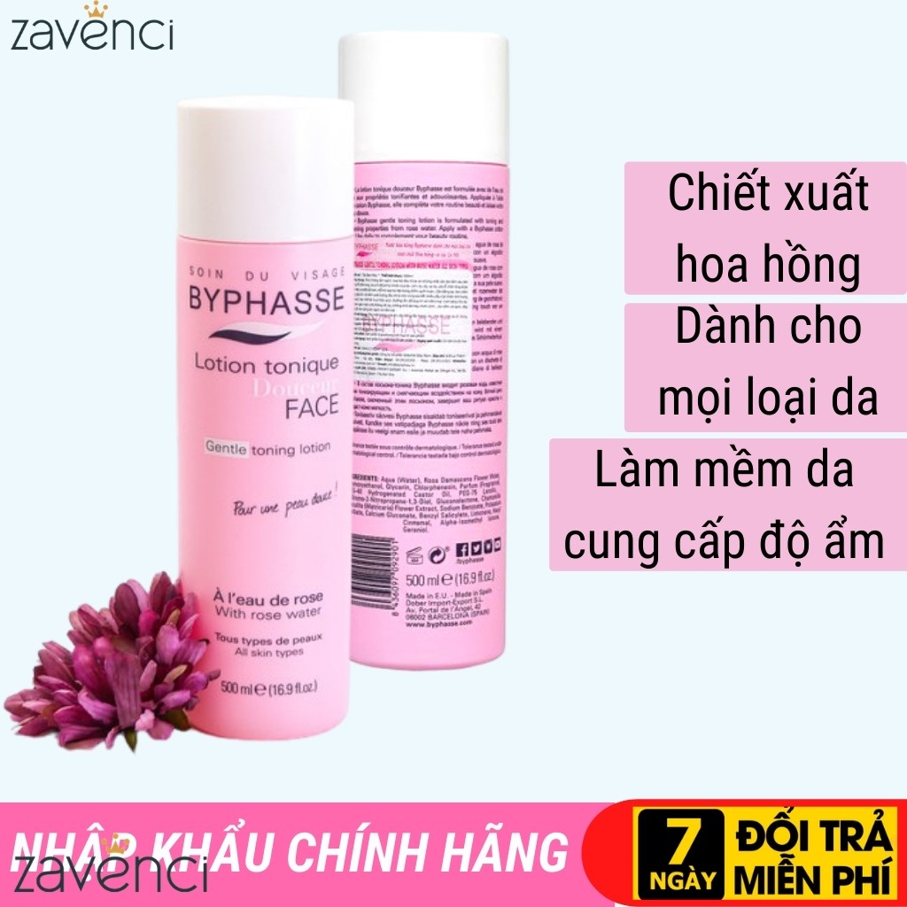 Nước hoa hồng NHH123887 BYPHASSE chiết xuất hoa hồng không cồn dành cho mọi loại da Gentle Toning Lotion (500ml)