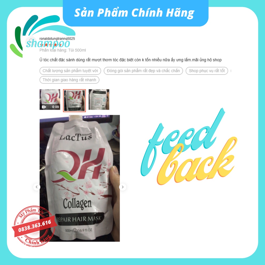 Kem hấp tóc COLLAGEN QH LACTUS dưỡng sinh phục hồi dưỡng sâu ngăn gàu, giảm rụng và kích thích mọc tóc