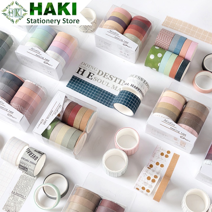 Washi tape vintage HAKI, băng dính washi tape bộ 10 cuộn trang trí sổ butllet journal giá rẻ BD03