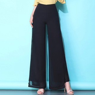 quần chiffon ống rộng xẻ tà