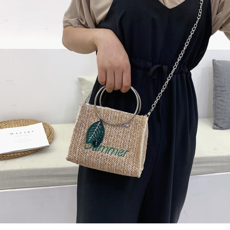 Túi xách nữ đeo vai quai hình TRÒN SUMMER lá vải xô rơm Hàn Quốc SM114 Tuidepstore