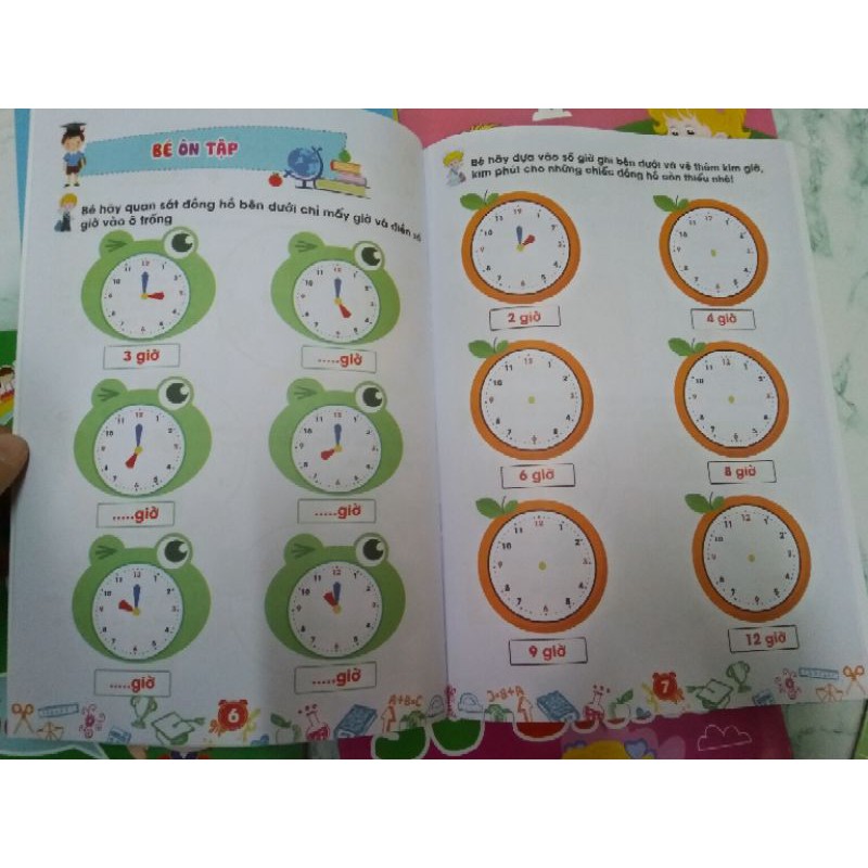 Set 8 quyển làm toán và xem giờ cho bé