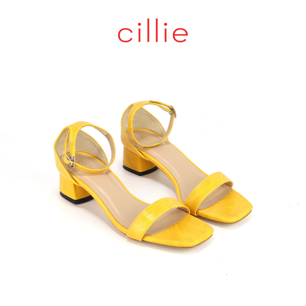 Giày sandal nữ quai ngang gót trụ 5cm phối kim loại sang trọng Cillie 1235