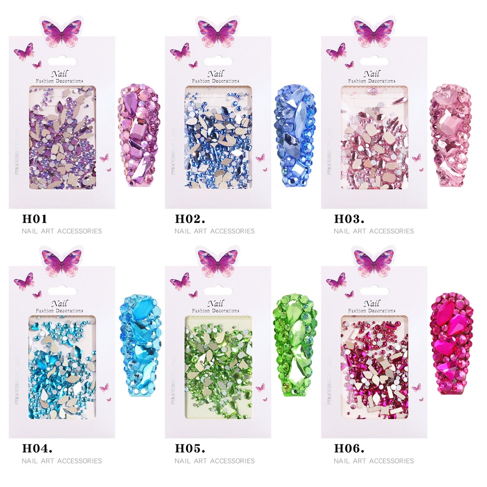 Trong kho khoan Móng Tay Nail Nghệ Thuật Khoan Rhinestone Mix Kính Khoan Hình TỰ LÀM Nail Stickers Nail Đồ Trang Sức Nghệ Thuật COD