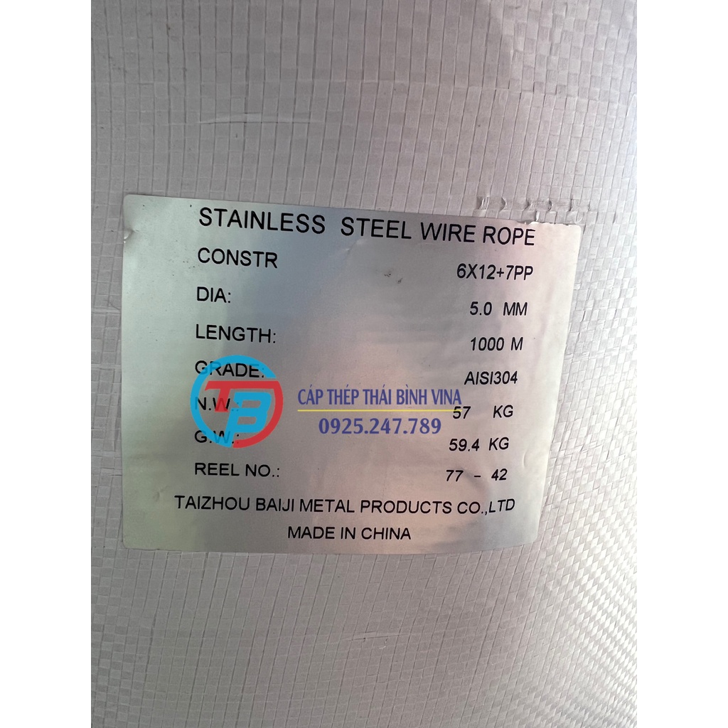 Cáp inox 304 (5 ly, 6 ly, 8 ly, 10 ly) - Cuộn 100 mét CÁP THÉP Thái Bình Vina