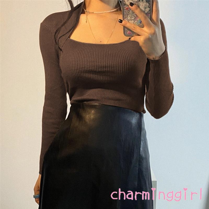 Áo Dệt Kim Nữ Tay Dài Màu Trơn Thời Trang