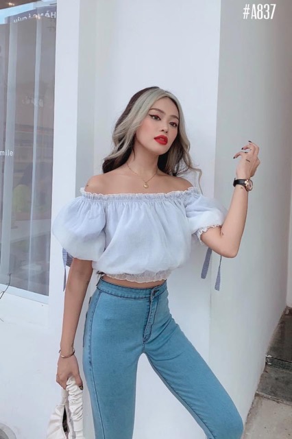 Áo kiểu trễ vai  Ribbon top xb
