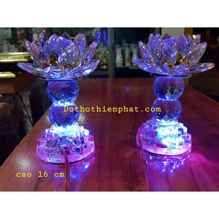Cặp đèn thờ đá pha lê cao cấp Led tự động đổi 7 màu cao 16cm