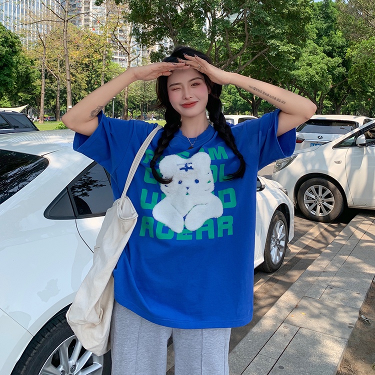 Áo Thun Tay Ngắn Dáng Rộng In Hình Thời Trang Hàn Quốc Dành Cho Nữ