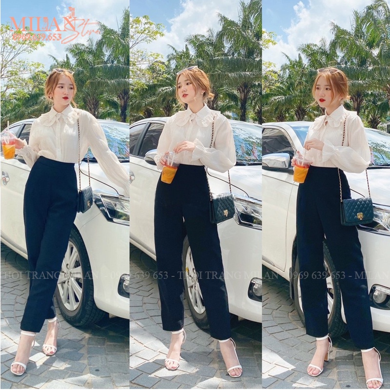 Quần tây lưng chun đi học nữ cạp cao khóa sườn dáng dài màu đen - Quần vải học sinh nữ đáy cao dày mềm phối áo sơ mi đẹp
