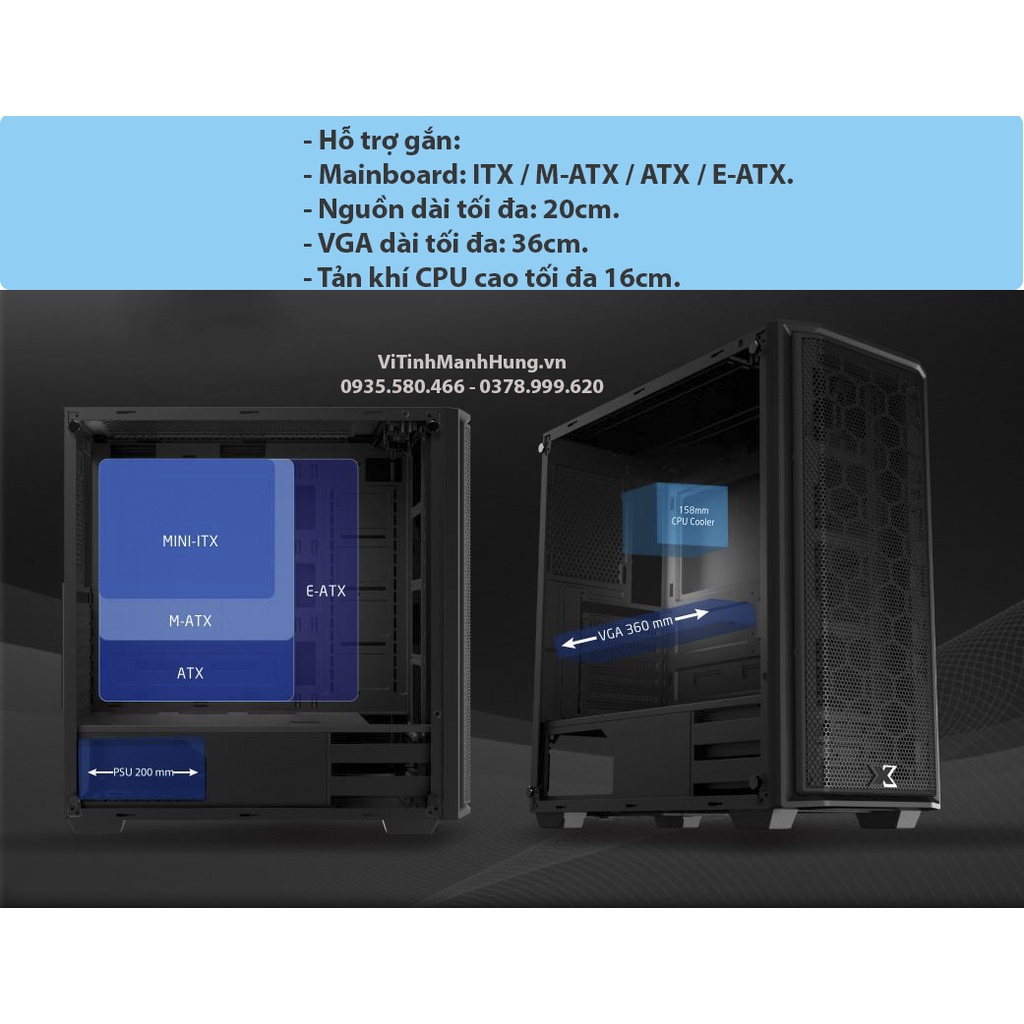 Vỏ case Xigmatek Mercury, E-ATX, USB 3.0, kiếng cường lực hông.