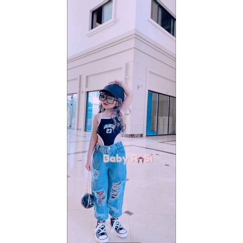 Quần jean ống xuông rách cho bé