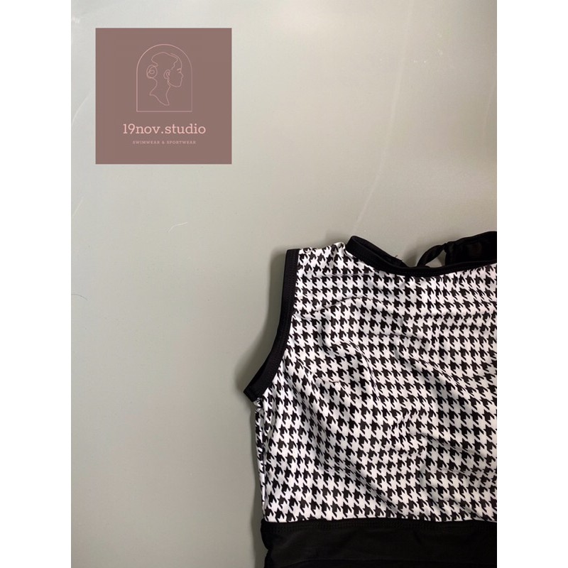 Bikini đồ bơi nữ 1 mảnh liền thân kẻ phối màu khoét lưng