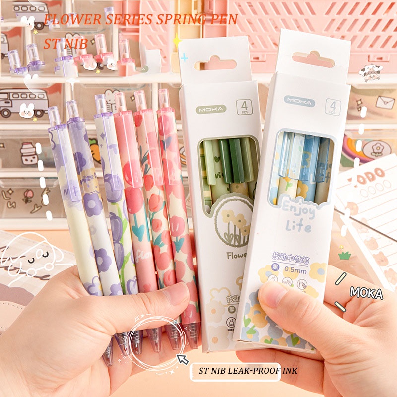 Set 4 Bút Mực Gel Ngòi 0.5mm In Hình Hoa Hồng Xinh Xắn