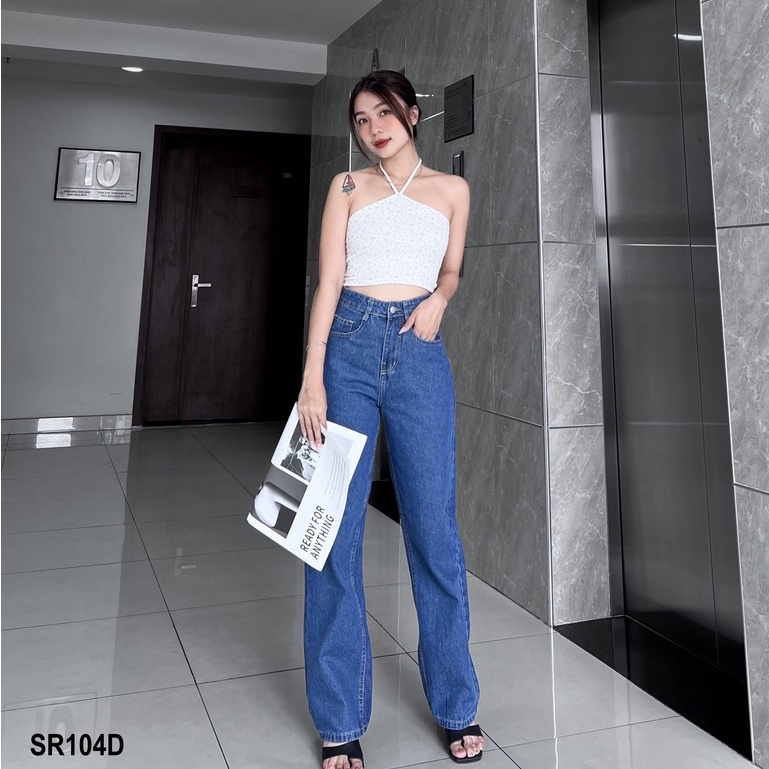 Quần Jean Ống Rộng Màu Xanh Đậm Basic, Dáng Quần Chuẩn Fom, Đủ Size Dễ Phối Đồ Dành Cho Nữ SR104D | BigBuy360 - bigbuy360.vn