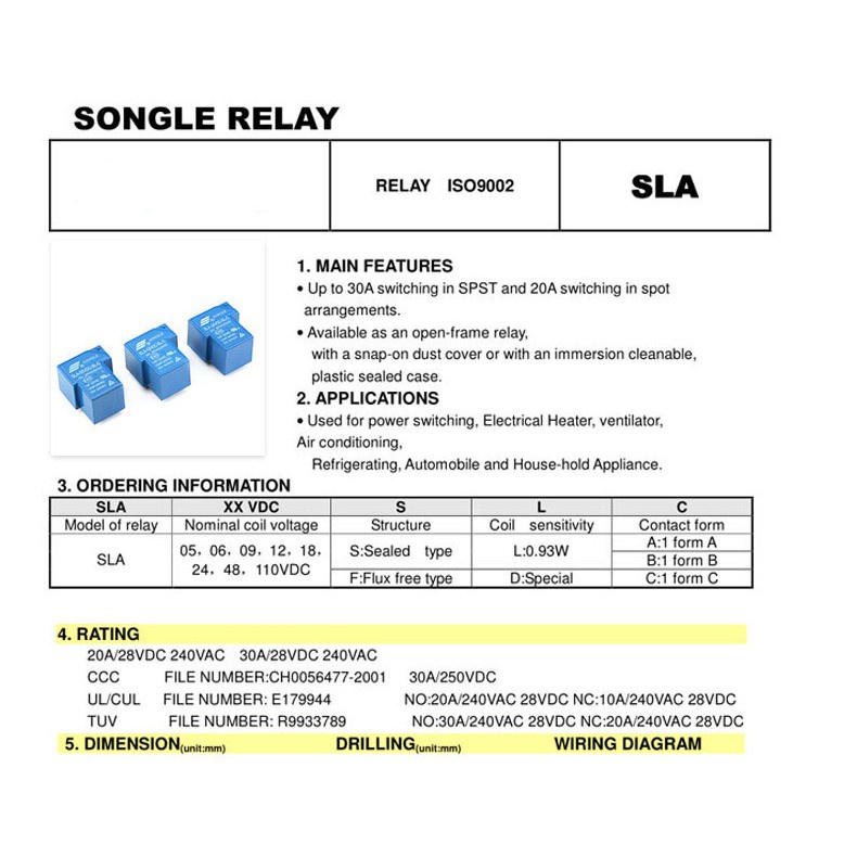 Rơ Le Điện Tử Sla-05Vdc-Sl-A 5v 12v 24v 48v 30a 4pin 5pin T90