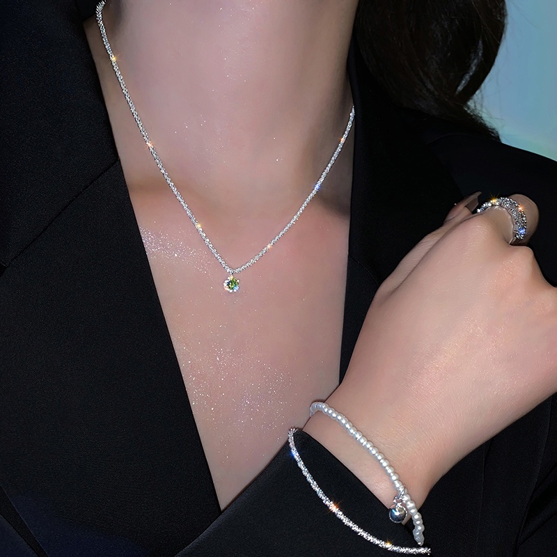 Vòng cổ Đính Đá Xanh Ô Liu Sang Trọng Thanh Lịch Cao Cấp Cho Nữ