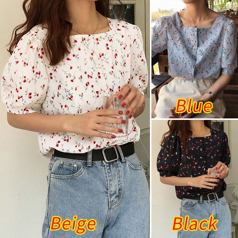 Áo ZANZEA tay phồng cổ vuông dáng rộng thời trang Hàn Quốc cho phái nữ