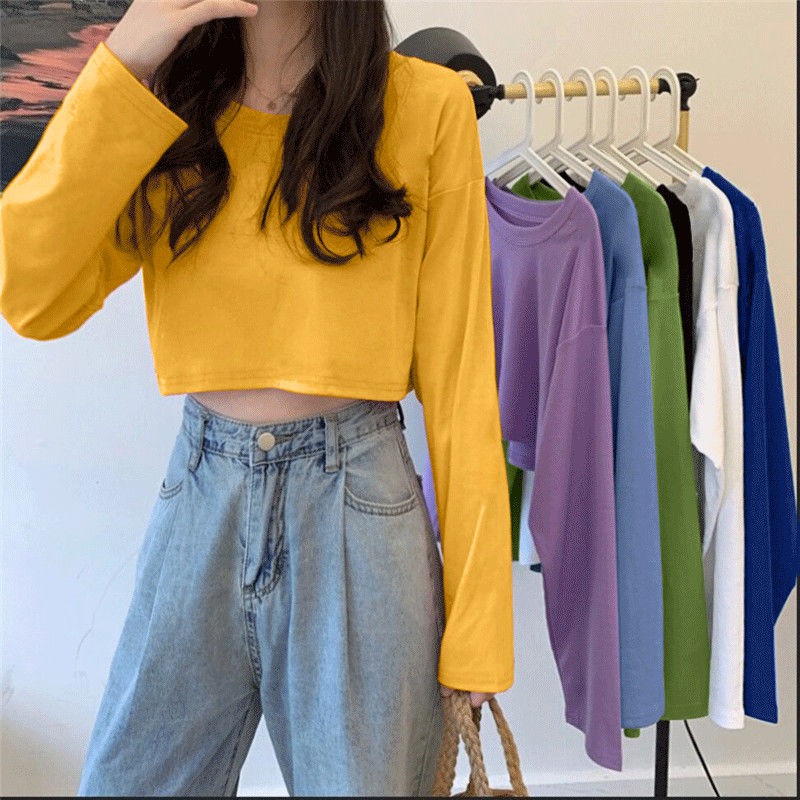 Fashion Plain Color Long Sleeve T-shirts For Women | BigBuy360 - bigbuy360.vn