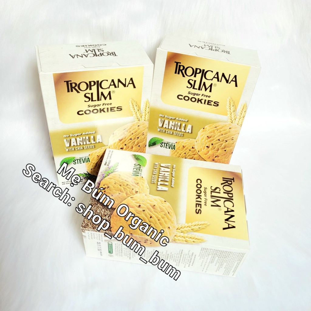 [HCM giao hỏa tốc] Combo 3 hộp Bánh Cookies yến mạch hạt chia vani không đường Tropicana Slim ăn kiêng - Hộp 200g