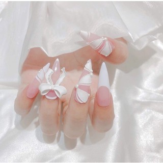 [DOLYNAIL] Móng giả thiết kế cánh hoa kèm nơ A381