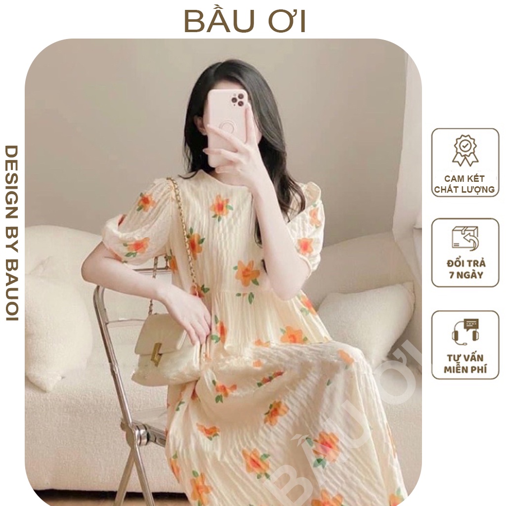 [BAUOII V46] VÁY BẦU CÔNG SỞ BABY DOLL HOA CAM - ĐẦM BẦU MÙA HÈ CHẤT MỀM MÁT XINH XẮN MẶC ĐI LÀM ĐI CHƠI ĐỀU ĐẸP