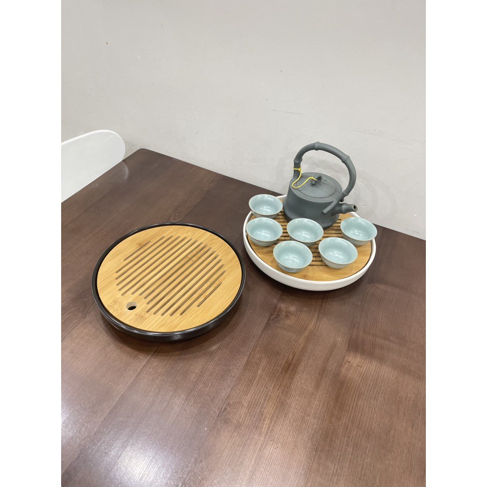 Khay Trà Tre Gỗ Tre Có Khay Đựng Nước Tiện Lợi, Bàn Trà Chè Không Không Cong Vênh Mối Mọt