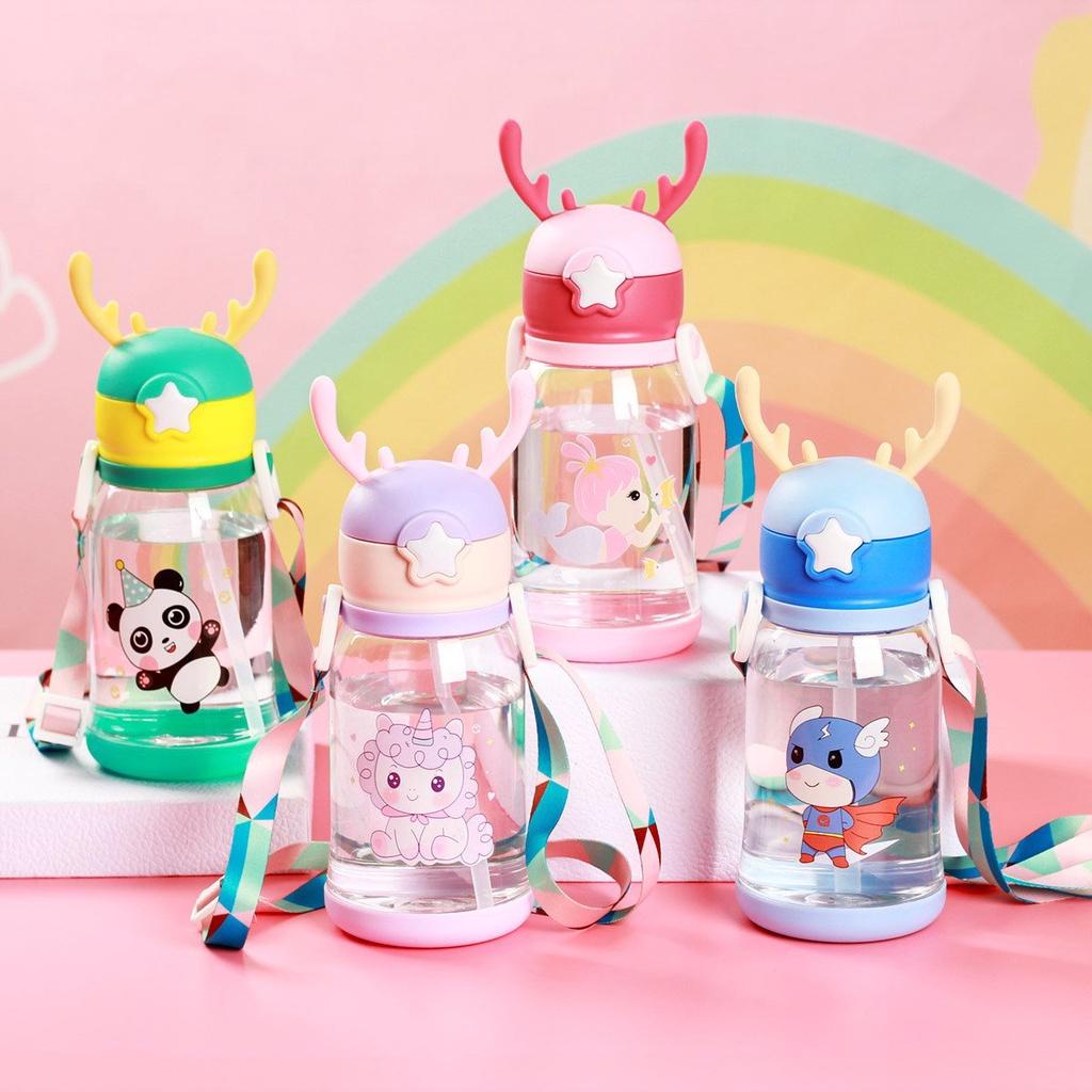 Bình nước nhựa 450ml , thiết kế hoạt hình dễ thương, bình uống nước hình hươu cho bé, chất liệu an toàn - Loki