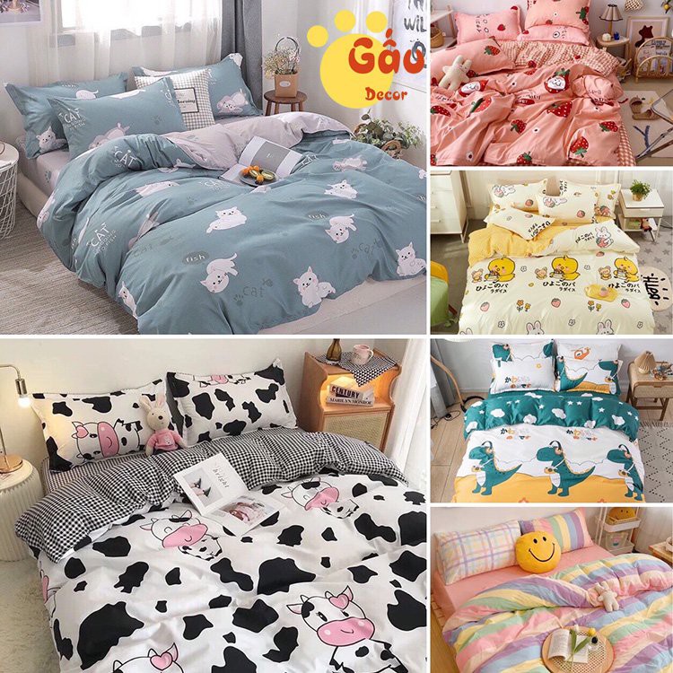 Bộ chăn ga gối Cotton Poly nhập khẩu Decor Bedding họa tiết đáng yêu đủ size ga giường | BigBuy360 - bigbuy360.vn