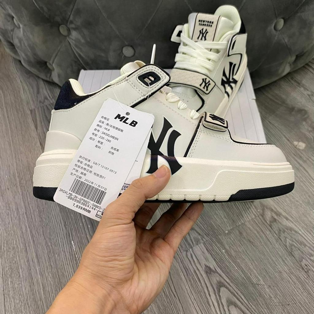 Giày mlb chunky cổ mid màu đen trắng, giày mlb liner quai dán chữ ny đen hàng cao cấp đầy đủ phụ kiện túi xách full size