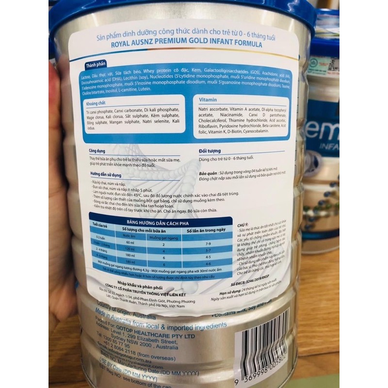 Sữa Hoàng Gia Úc Royal Ausnz Premium Gold 1 - 900g