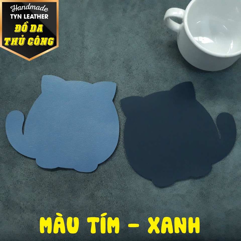 Miếng lót ly hình cún/ hình mèo/ hình gấu, da 2 mặt 2 màu, chống thấm nước