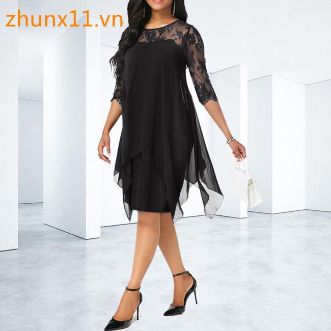 Đầm chiffon tay lỡ phối ren
