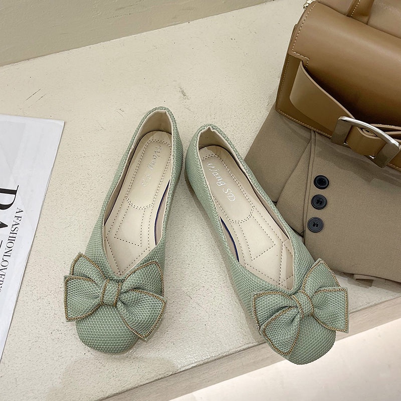 Giày Búp Bê Đế Bằng Miệng Nông Đính Nơ Dễ Phối Đồ Thời Trang Cho Nữ