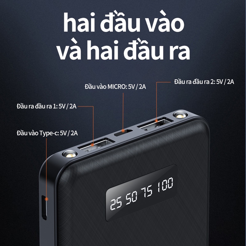 Sạc dự phòng Kivee PH31P 10000mAh 12W màu hồng dễ thương pin dự phòng bảo bành 1 năm siêu bền mini portable