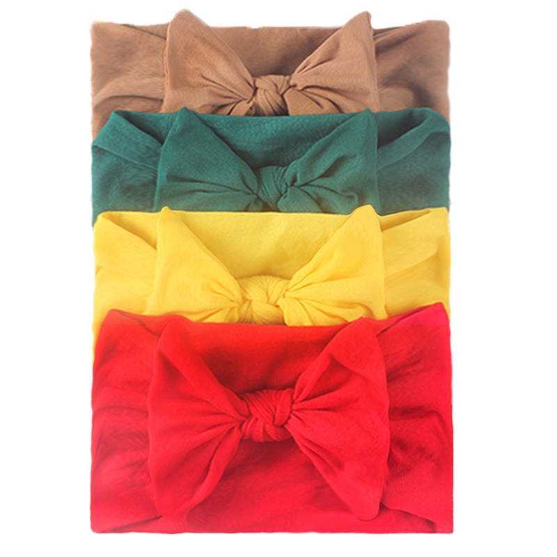 Set 4 Băng Đô Đội Đầu Bằng Nylon Co Giãn Thắt Nơ Cho Bé Gái