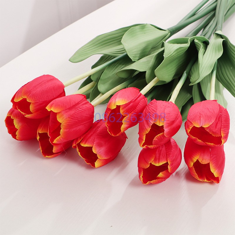 Hoa tulip vải lụa dài 60cm Hoa giả trang trí để bàn phòng khách đẹp TODOCO H07