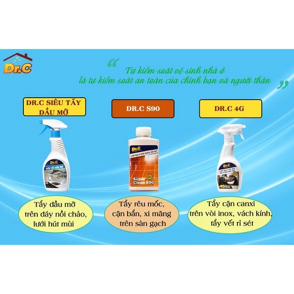 Làm sạch Sàn Gạch, Thiết bị Men Sứ Dr.C - Super Clean S90 Tẩy Xi Măng, Vôi Vữa Trên Bề Mặt Sàn Gạch - Chai 1 lít