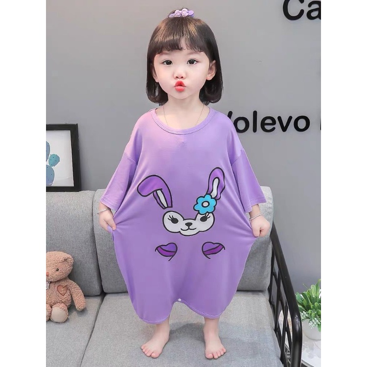 Bộ Đồ Ngủ Liền Thân Bằng Cotton Trơn Chống Đá Phối Nút Thời Trang Mùa Hè Cho Bé Gái