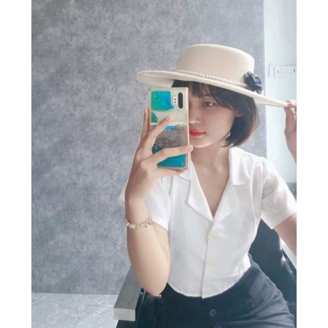Mũ dạ vành nhỏ viền ngọc gắn hoa cao cấp siêu hot