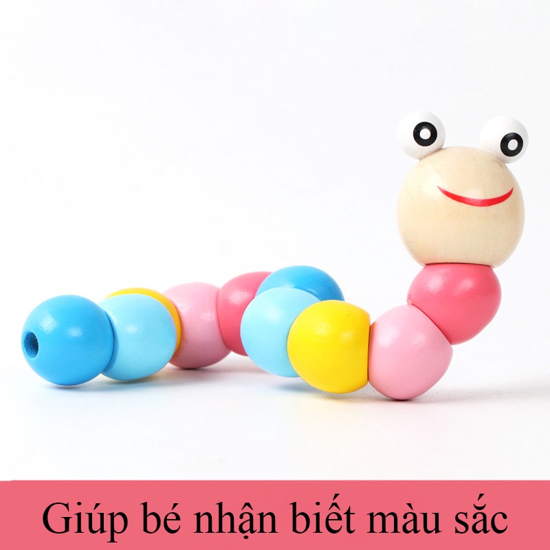 Con Sâu Gỗ Uốn Dẻo Nhiều Màu Sắc Đồ Chơi Gỗ Giúp Bé Luyện Tay Khéo Léo Và Phân Biệt Màu Sắc